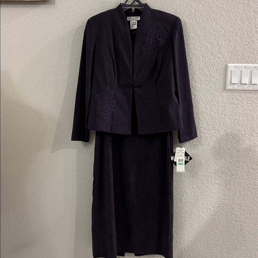 Miss Dorby Eggplant Purple Two Piece Suit Dress Set Church Office NWT 8 Petite